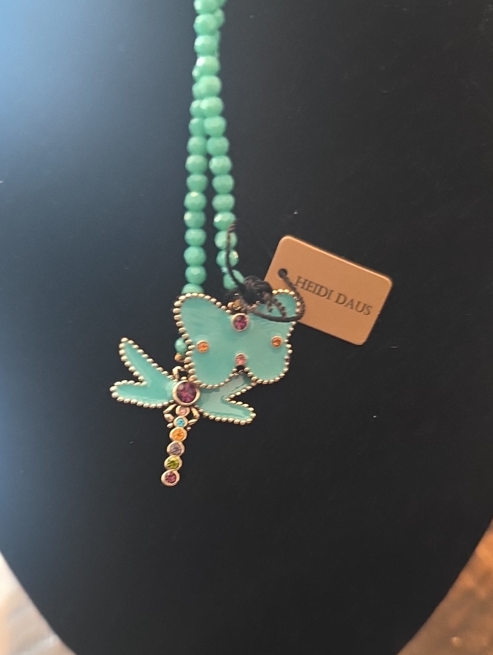 Heidi Daus Turquoise Beaded Butterfly and Dragonfly Charm Necklace